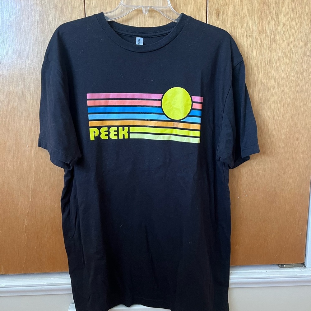Next Level Apparel Black Tee with Neon Stripes and Yellow Sun